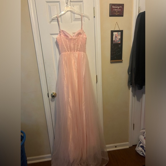 Women's👱🏽‍♀️V Neck Sleeveless Tulle Empire Waist Split Formal Dress👗Sz 9 - Picture 6 of 13